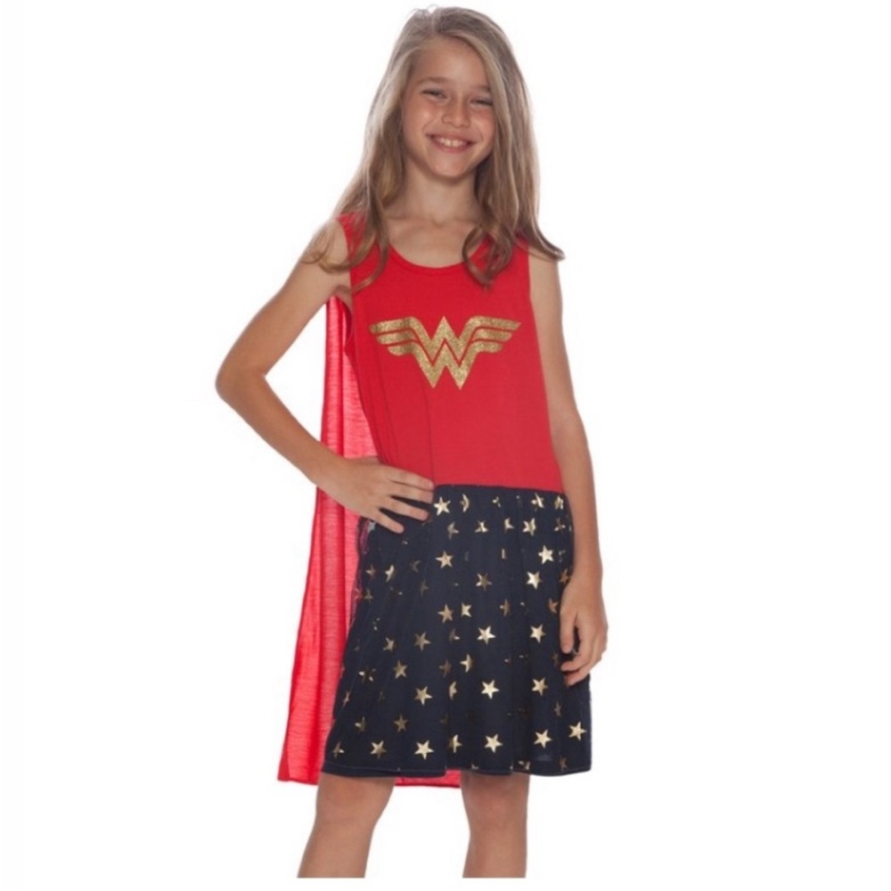 Intimo Wonder Woman Red & Blue Caped Nightgown Toddler Girl Size 3T & 4T NWT